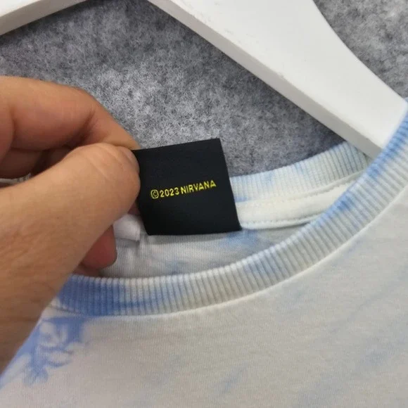 NIRVANA Tie Dye T Shirt Kids 14 White Blue Smiley Face Band Tee Grunge Y2K ZARA - Picture 7 of 8